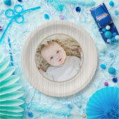 Beige en witte streep papieren bordje (Feest)