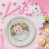 Beige en witte streep papieren bordje (Feest)