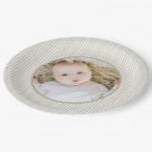 Beige en witte streep papieren bordje (Gekanteld)