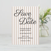 Beige en witte streep save the date (Staand voorkant)