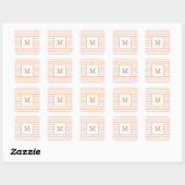 Beige en Witte Stripes Aangepast monogram Vierkante Sticker (Vel)