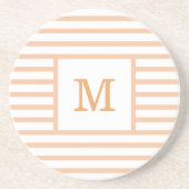 Beige en Witte Stripes Aangepaste monogram Sandsto Zandsteen Onderzetter (Voorkant)