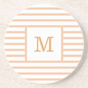 Beige en Witte Stripes Aangepaste monogram Sandsto Zandsteen Onderzetter