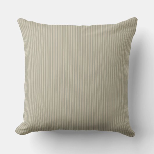 Beige en witte ticking streep kussen (Voorkant)