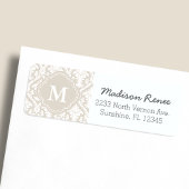 Beige en witte trendy Damask Custom Monogram Etiket