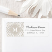Beige en Witte Trendy Damast Aangepaste Monogram Etiket (Insitu)