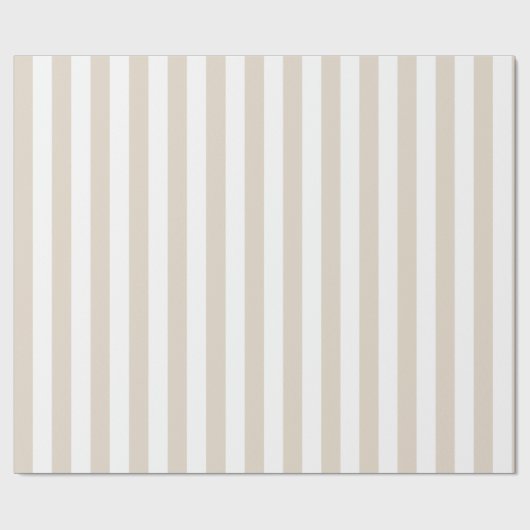 Beige en Witte Verticale Streeppatroon Cadeaupapier (Vlak)