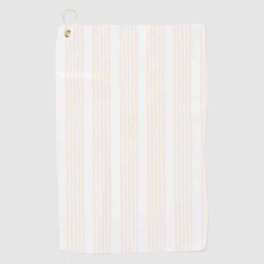 Beige en witte vijf strips golfhanddoek (Voorkant)