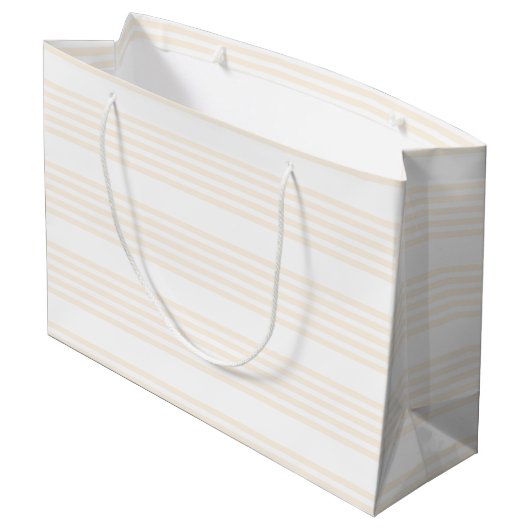 Beige en witte vijf strips groot cadeauzakje (Achterkant Gekanteld)