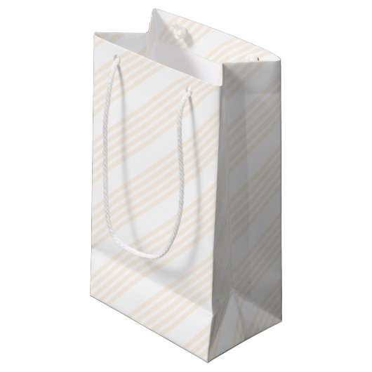 Beige en witte vijf strips klein cadeauzakje (Voorkant Gekanteld)