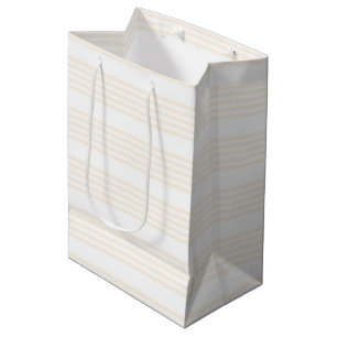 Beige en witte vijf strips medium cadeauzakje