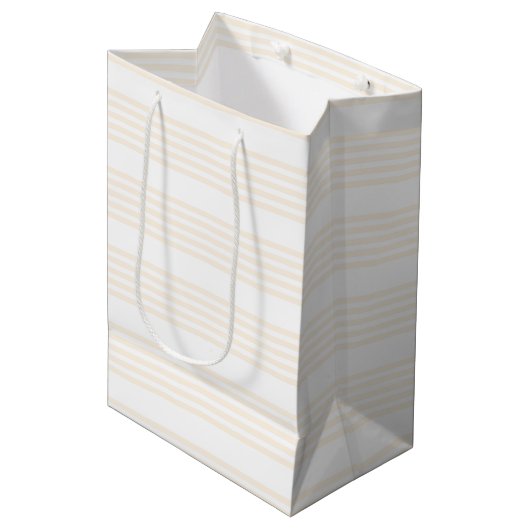 Beige en witte vijf strips medium cadeauzakje (Voorkant Gekanteld)