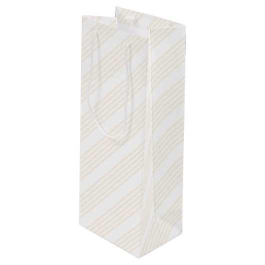 Beige en witte vijf strips wijn cadeautas (Voorkant Gekanteld)