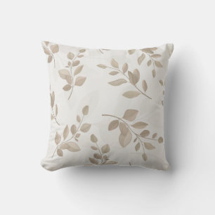 Beige en witte Waterverf bladeren Kussen