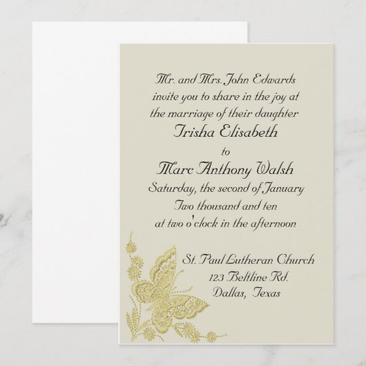 Beige en Yellow Wedding Invitation Kaart (Voorkant / Achterkant)