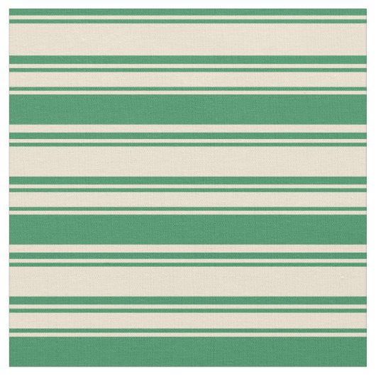 Beige en Zee Green Stripes Pattern Stof (Close Up)