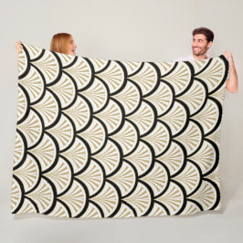 Beige en zwart art-deco flora patroon fleece deken