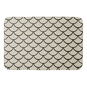 Beige en zwarte abstract art-deco bloemen badmat