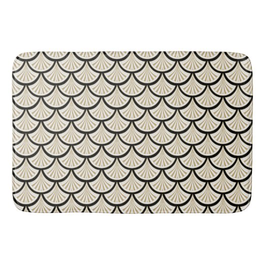 Beige en zwarte abstract art-deco bloemen badmat (Voorkant)
