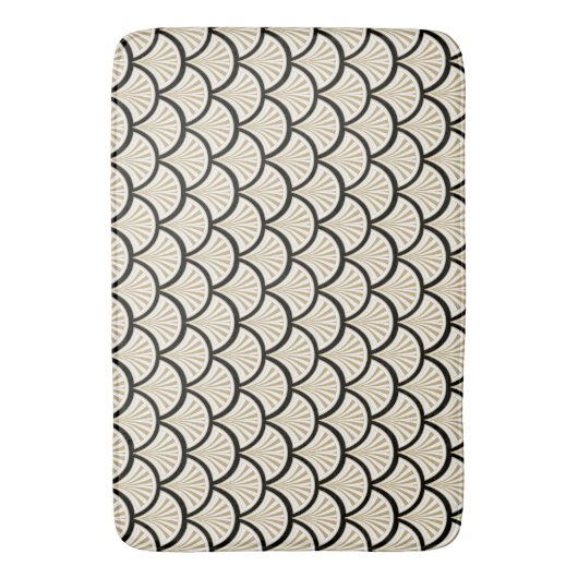 Beige en zwarte abstract art-deco bloemen badmat (Voorkant Verticaal)