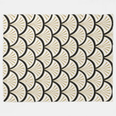 Beige en zwarte art-deco florae patroon fleece deken (Voorkant (Horizontaal))
