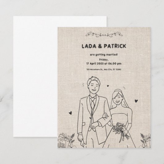 Beige en Zwarte Bloemen Rustieke Huwelijk Invi Informatiekaartje (Voorkant / Achterkant)