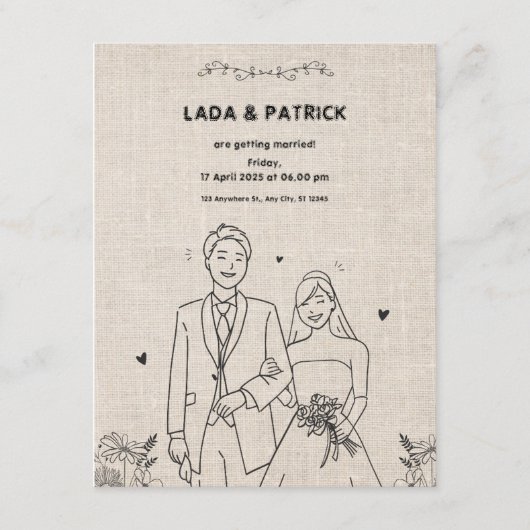 Beige en Zwarte  Bloemen Rustieke Huwelijk Invi Informatiekaartje (Voorkant)