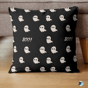 Beige en zwarte "Boe!" Halloween Schattigee Herfst Kussen