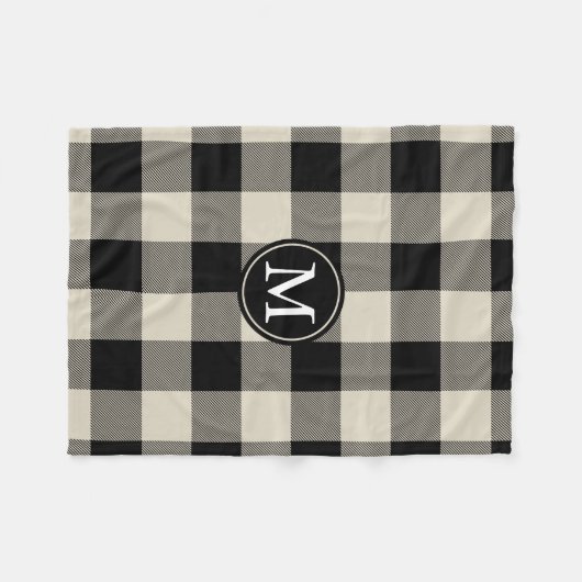 Beige en zwarte buffelmonogram fleece deken (Voorkant (Horizontaal))
