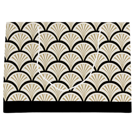 Beige en zwarte kunstdeco abstracte bloemen patroo groot cadeauzakje (Voorkant)