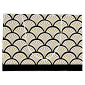 Beige en zwarte kunstdeco abstracte bloemen patroo groot cadeauzakje (Achterkant)