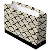 Beige en zwarte kunstdeco abstracte bloemen patroo groot cadeauzakje (Achterkant Gekanteld)