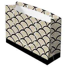 Beige en zwarte kunstdeco abstracte bloemen patroo groot cadeauzakje