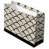 Beige en zwarte kunstdeco abstracte bloemen patroo groot cadeauzakje (Voorkant Gekanteld)