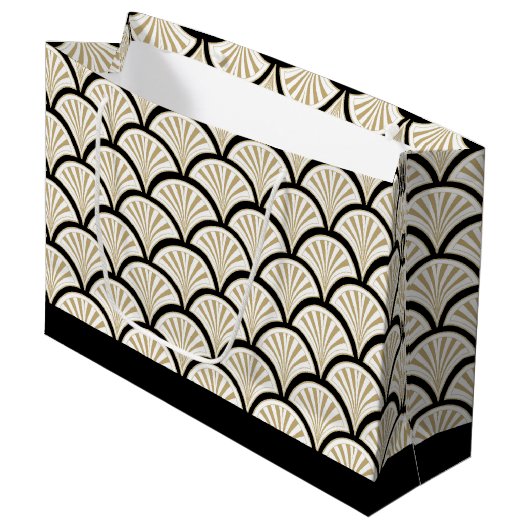 Beige en zwarte kunstdeco abstracte bloemen patroo groot cadeauzakje (Voorkant Gekanteld)