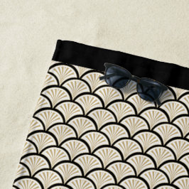 Beige en zwarte kunstdeco abstracte bloemen patroo strandlaken