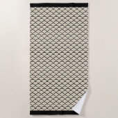 Beige en zwarte kunstdeco abstracte bloemen patroo strandlaken (Voorkant)