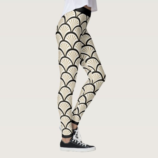Beige en zwarte kunstdecobloemen leggings (Rechts)