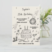 Beige en zwarte minimale verjaardagsuitnodiging kaart (Staand voorkant)