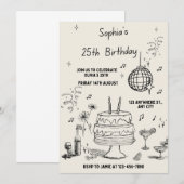 Beige en zwarte minimale verjaardagsuitnodiging kaart (Voorkant / Achterkant)