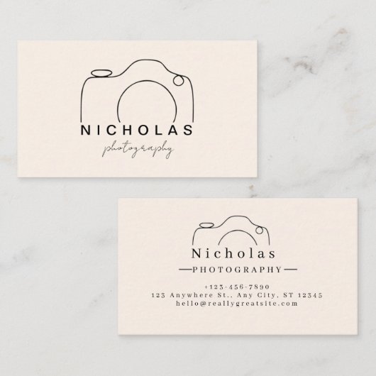 Beige en zwarte minimalistische fotografie visitekaartje (Voorkant / Achterkant)