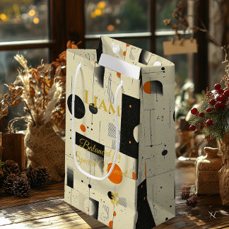 Beige en zwarte moderne geometrische balanskunst klein cadeauzakje