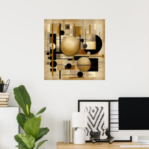 Beige en zwarte moderne kunst poster