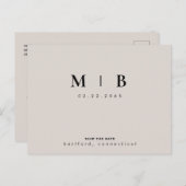 Beige en Zwarte Monogram sparen de Datum Weddensch Briefkaart (Voorkant / Achterkant)