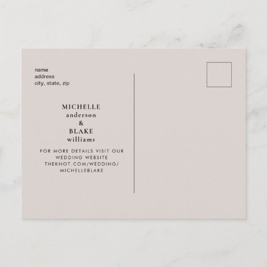 Beige en Zwarte Monogram sparen de Datum Weddensch Briefkaart (Achterkant)