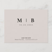 Beige en Zwarte Monogram sparen de Datum Weddensch Briefkaart (Voorkant)