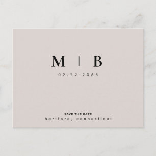 Beige en Zwarte Monogram sparen de Datum Weddensch Briefkaart