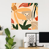 Beige esthetisch tropisch patroon poster (Thuiskantoor)