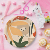 Beige esthetische tropische patroon papieren bordje (Feest)