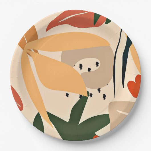Beige esthetische tropische patroon papieren bordje (Voorkant)
